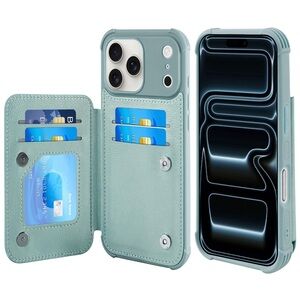 iPhone 17 Pro Max Mint Green Phone Case with Card Holder + SCREEN PROTECTOR 💣